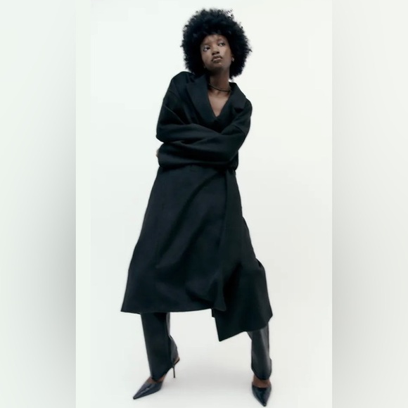 BNWT Zara medium EXTRA LONG WOOL BLEND COAT - Picture 2 of 11